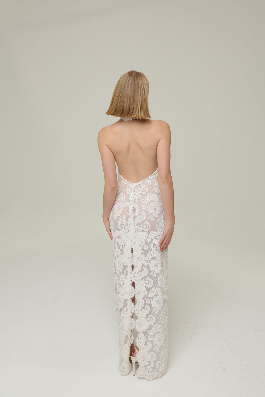 ivory lace dress at Klovia. rent a designer dress.  